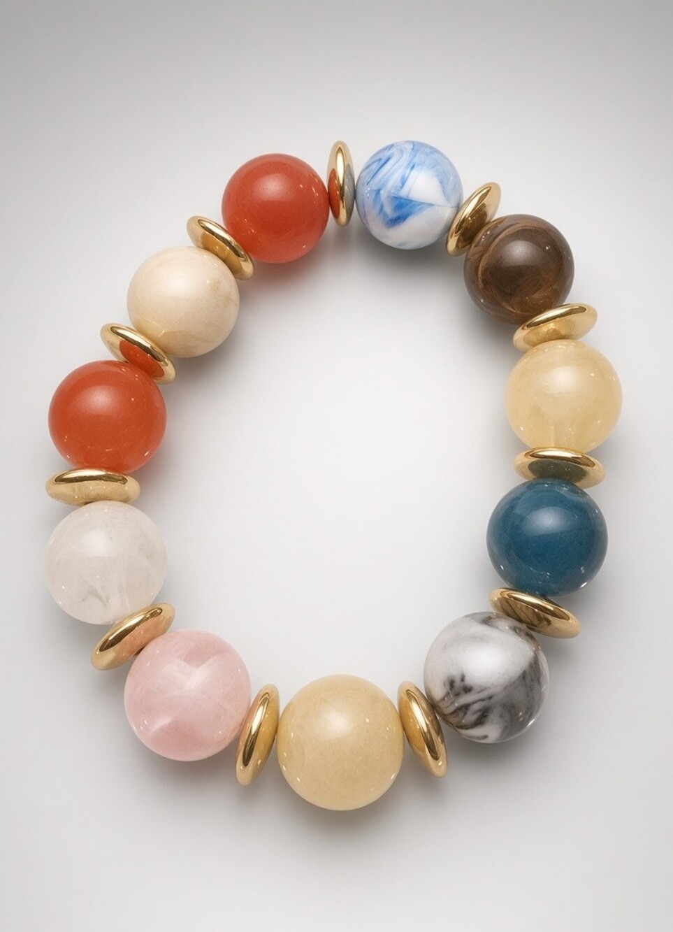 Unisex Colorful Marble Acrylic Beaded Bracelet Gold Accents